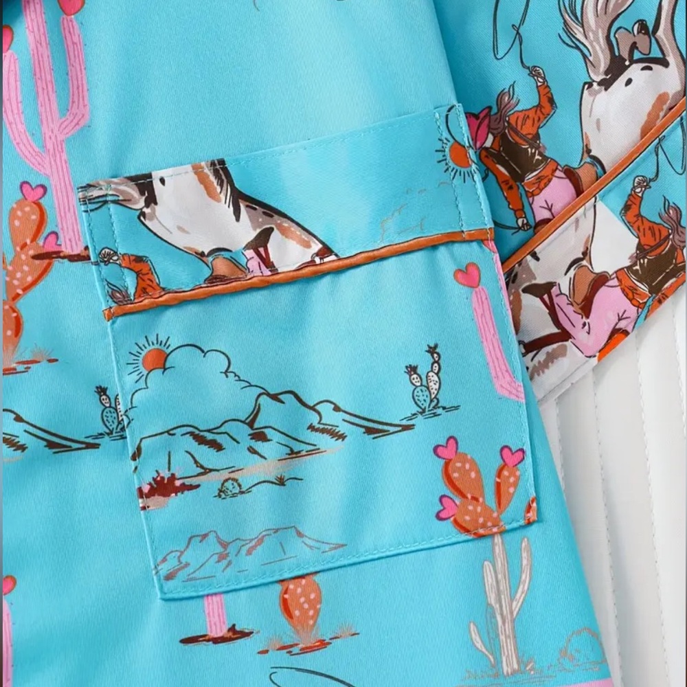 Turquoise Western Western-Chic Horse Print Pajama Set - Picture 4 of 9
